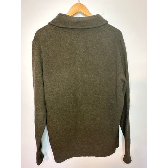 J Crew 100% Lambswool Sweater Collar Button Chest Pockets Size Large Green - Picture 4 of 8